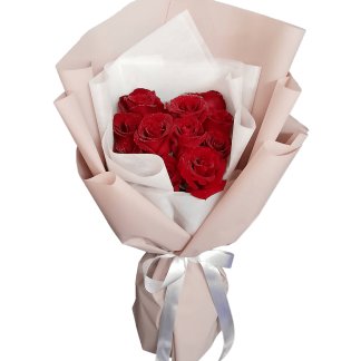 A081 ช่อดอกไม้น่ารักมินิมอล ช่อดอกกุหลาบแดง 10 ดอก ห่อกระดาษสี Pastel Peach ไม่ฉูดฉาด